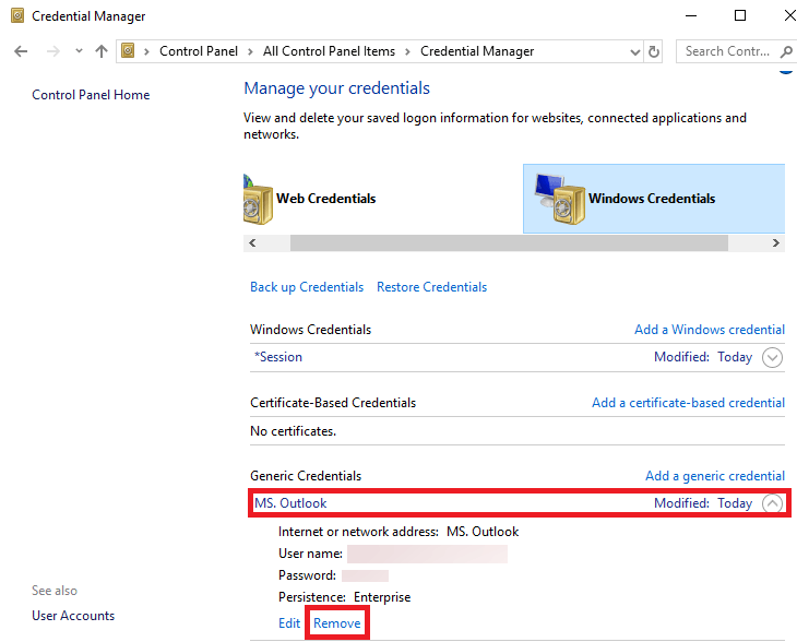 outlook keeps asking for password to different user