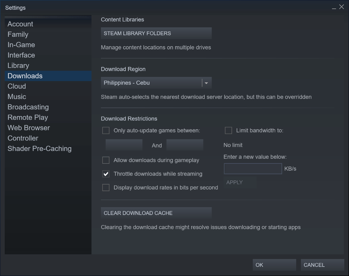 how to clear cache on steam