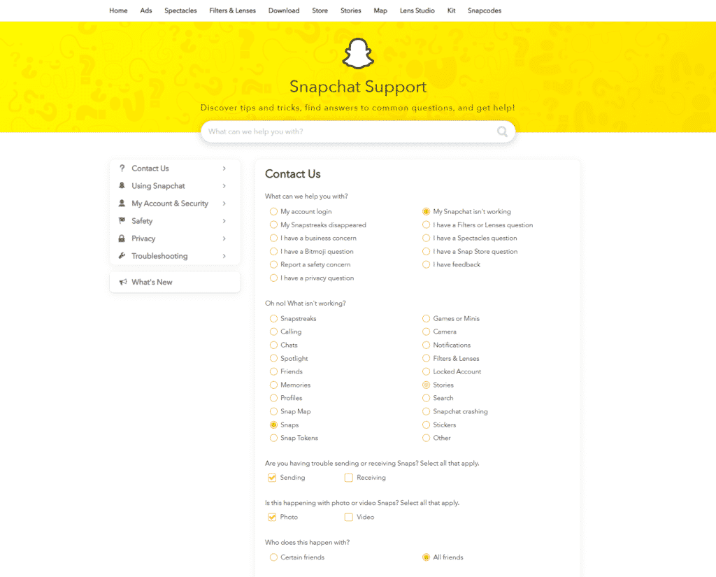 snapchat support email