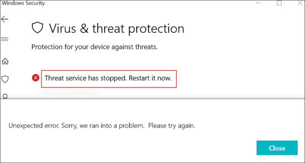 windows defender stopped working