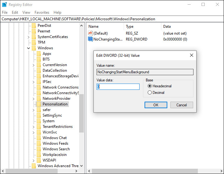 Fix: Disable Start Menu Background Customizations in Windows 10