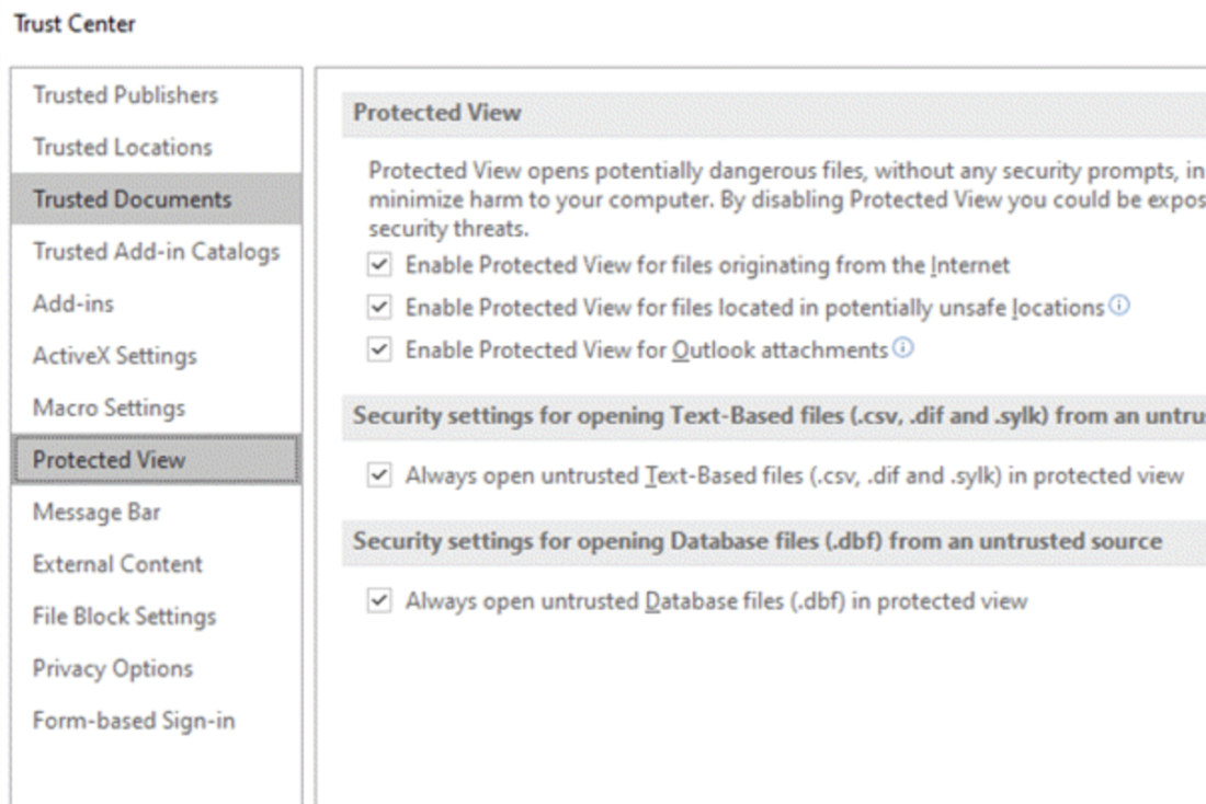 cannot open excel file in protected view